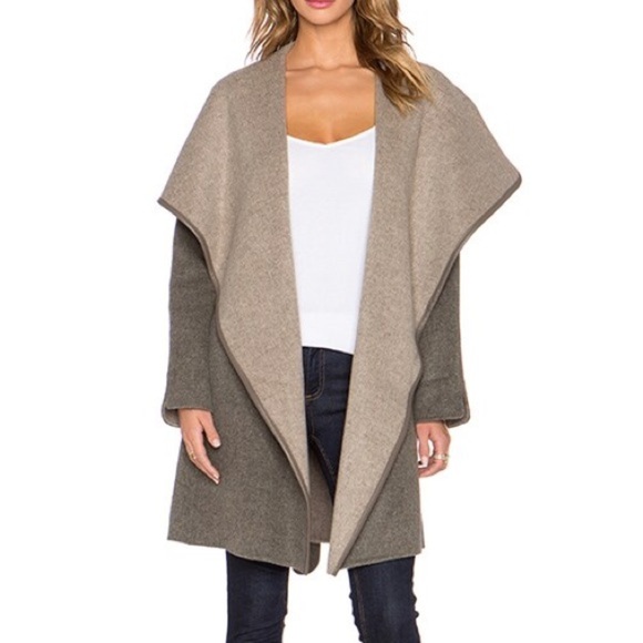 Vince taupe wool shawl collar wrap coat with leather trim - XS - Picture 2 of 5